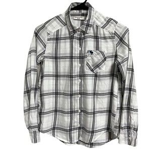 Abercrombie Kids Shirt Girls Gray Plaid Long Sleeve Button Down Shirt 11/12